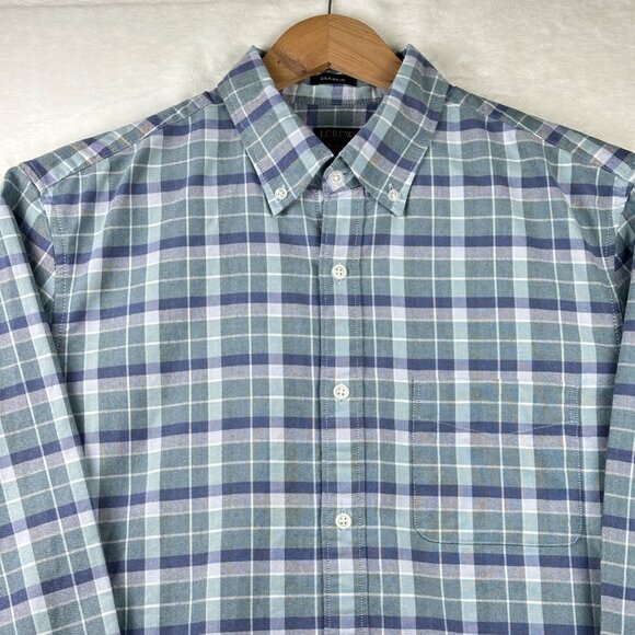 J.Crew Flex Oxford Plaid Shirt M Classic Fit Blue Button Down Casual Flannel NEW - Picture 2 of 8